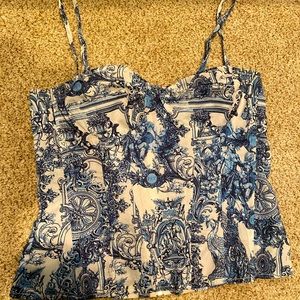 White/Blue patterned corset top